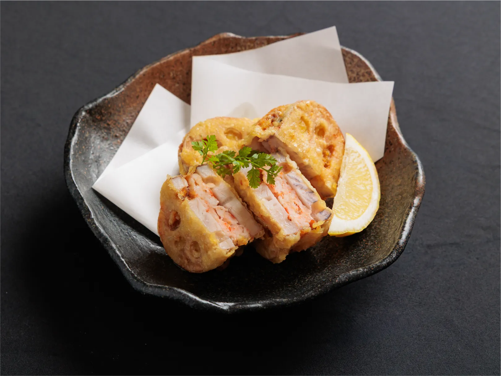 蓮根えび挾み揚げ